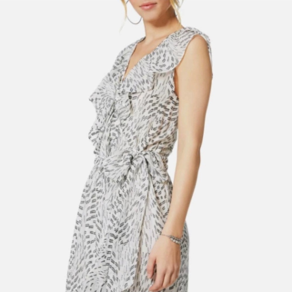 ramy brook - NWOT wilma dress silk mini wrap belted shimmer metallic white